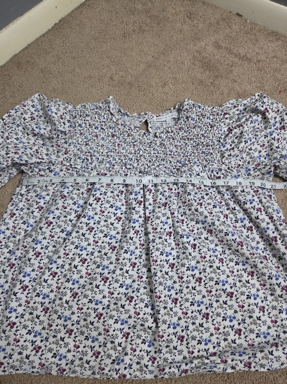 English Factory White Multi Floral Smocked Yoke Blouse - Picture 7 of 8